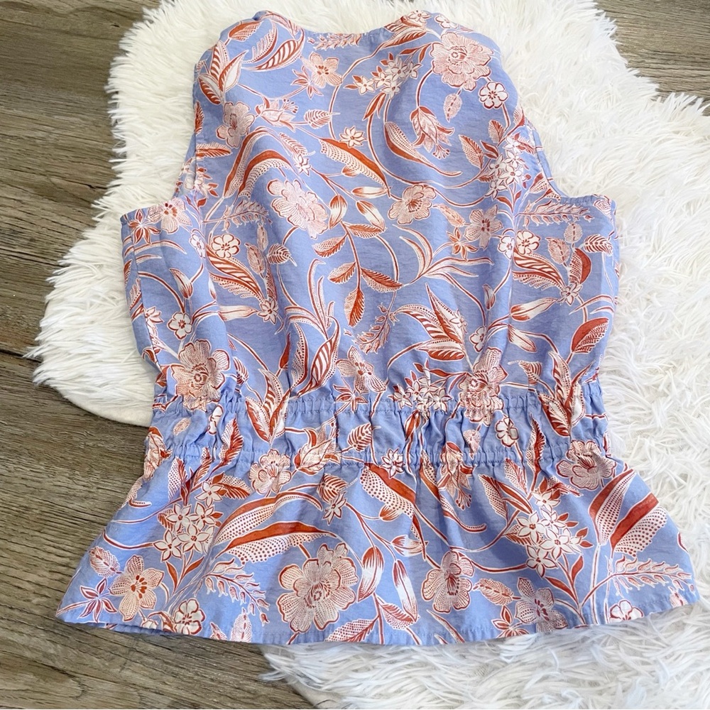 LOFT Outlet Peplum Blouse Top Botanical V-Neck XS Coastal Grandmother Spring - Picture 6 of 6